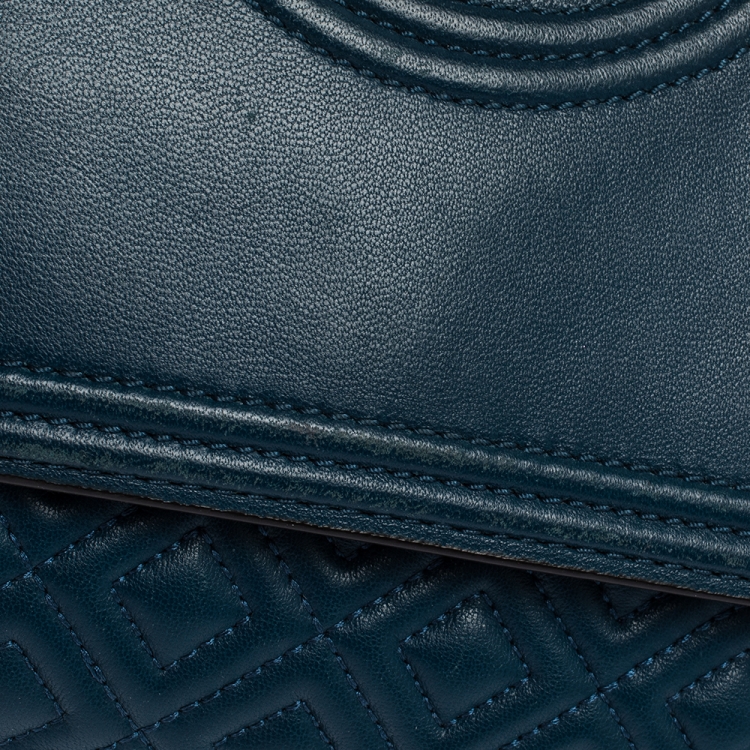 Pre Owned Tory Burch Blue Leather Medium Fleming Shoulder Bag