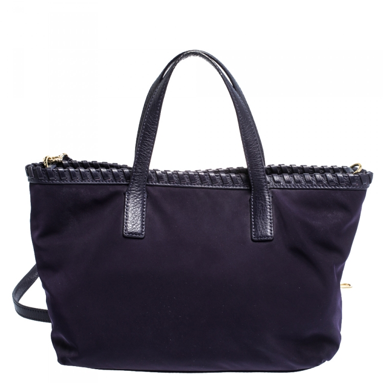 Pre Owned Tory Burch Purple Nylon and Leather Logo Tote