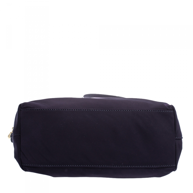 Pre Owned Tory Burch Purple Nylon and Leather Logo Tote