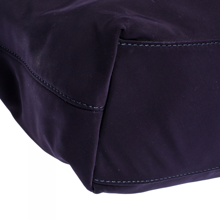 Pre Owned Tory Burch Purple Nylon and Leather Logo Tote