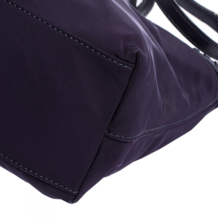 Pre Owned Tory Burch Purple Nylon and Leather Logo Tote