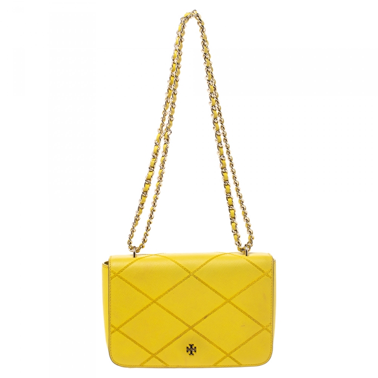Tory Burch Yellow Leather Stitched Robinson Shoulder Bag Tory Burch | TLC