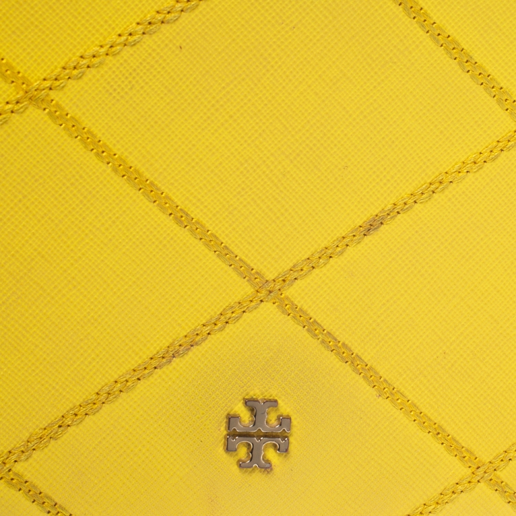 Pre Owned Tory Burch Yellow Leather Stitched Robinson Shoulder Bag