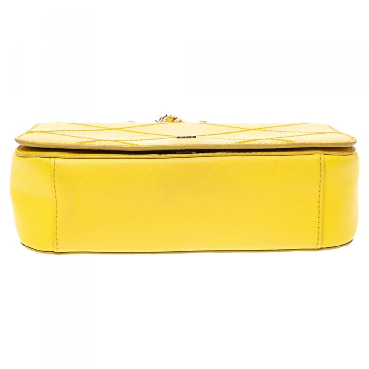 Pre Owned Tory Burch Yellow Leather Stitched Robinson Shoulder Bag