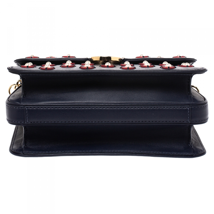 Pre Owned Tory Burch Blue Leather Duet Chain Embellished Shoulder Bag