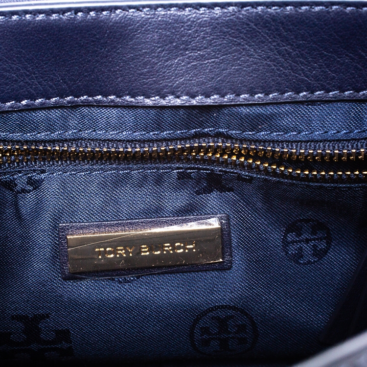 Pre Owned Tory Burch Blue Leather Duet Chain Embellished Shoulder Bag