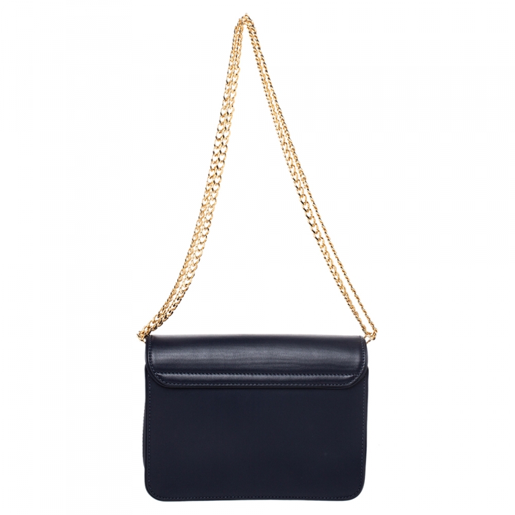 Pre Owned Tory Burch Blue Leather Duet Chain Embellished Shoulder Bag