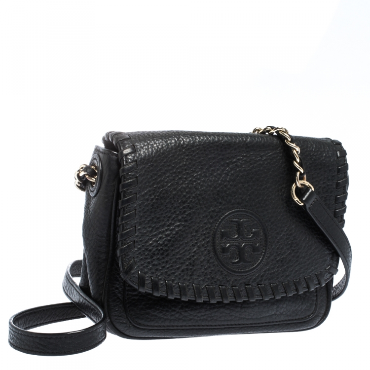 Pre Owned Tory Burch Black Leather Marion Flap Crossbody Bag