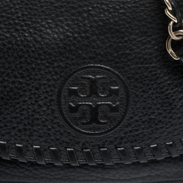Pre Owned Tory Burch Black Leather Marion Flap Crossbody Bag