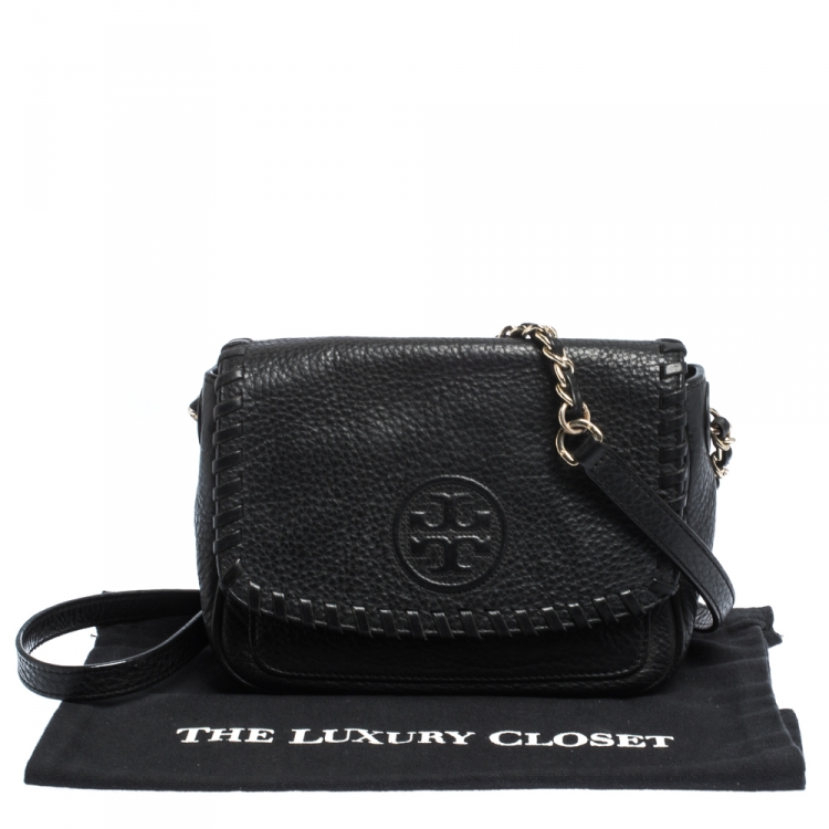 Pre Owned Tory Burch Black Leather Marion Flap Crossbody Bag