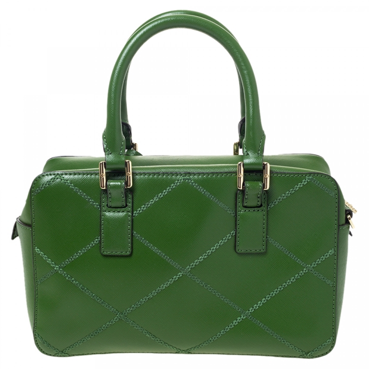 Pre Owned Tory Burch Green Stitched Leather Robinson Satchel