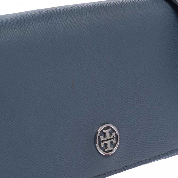 Pre Owned Tory Burch Blue Saffiano Leather Robinson Wallet on Chain