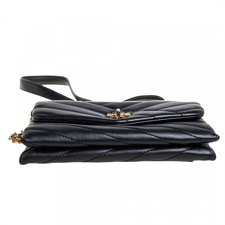 Pre Owned Tory Burch Black Quilted Leather Kira Crossbody Bag