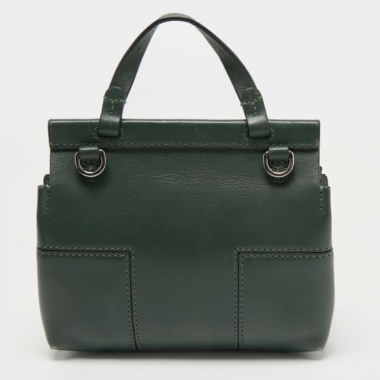 Pre Owned Tory Burch Green Leather Mini Block T Crossbody Bag