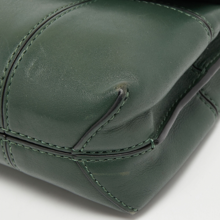 Pre Owned Tory Burch Green Leather Mini Block T Crossbody Bag