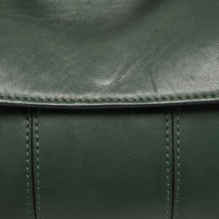 Pre Owned Tory Burch Green Leather Mini Block T Crossbody Bag