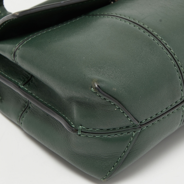 Pre Owned Tory Burch Green Leather Mini Block T Crossbody Bag