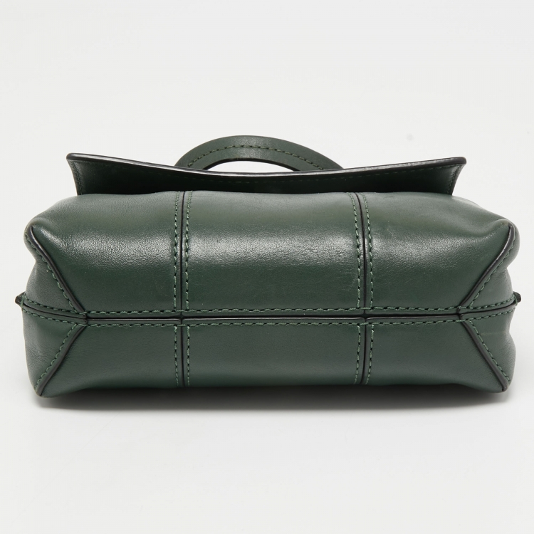 Pre Owned Tory Burch Green Leather Mini Block T Crossbody Bag