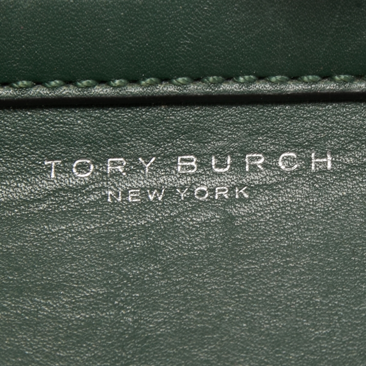 Pre Owned Tory Burch Green Leather Mini Block T Crossbody Bag