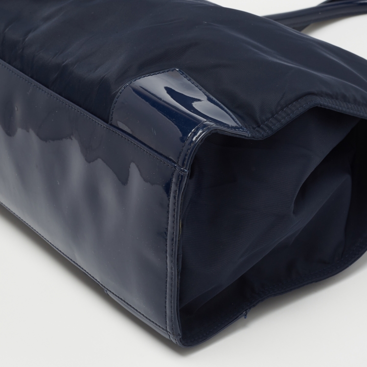 Pre Owned Tory Burch Navy Blue Nylon and Patent Leather Ella Tote