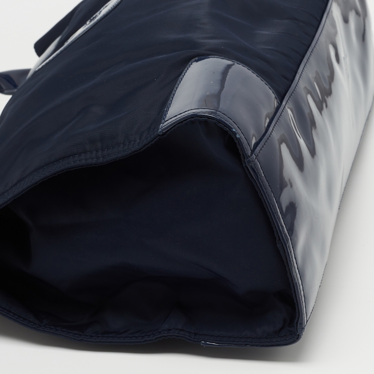 Pre Owned Tory Burch Navy Blue Nylon and Patent Leather Ella Tote