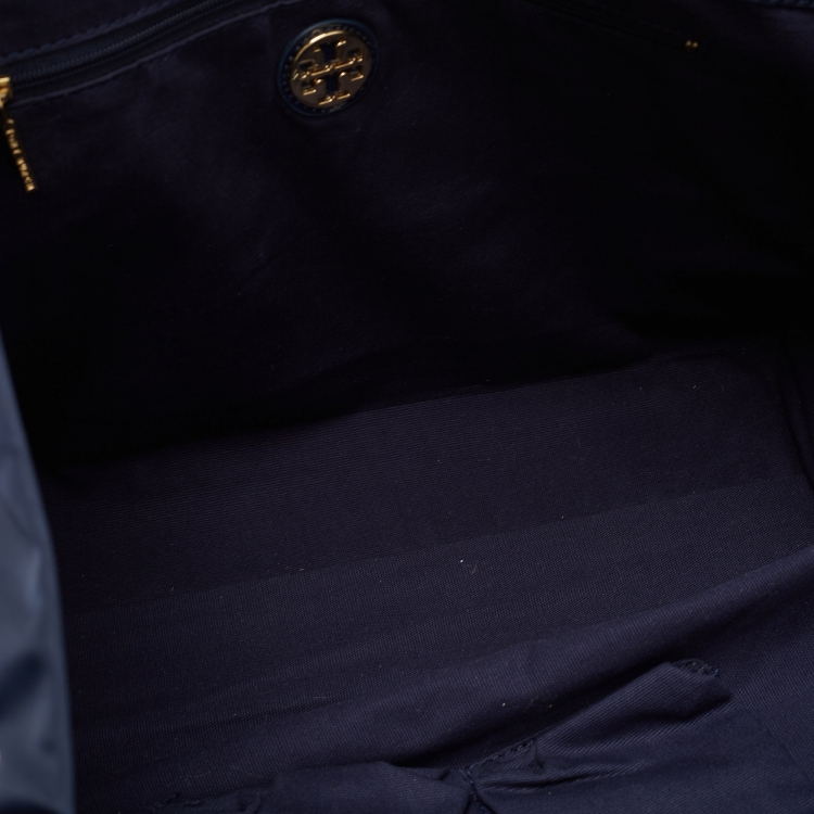 Pre Owned Tory Burch Navy Blue Nylon and Patent Leather Ella Tote