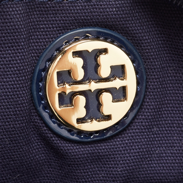Pre Owned Tory Burch Navy Blue Nylon and Patent Leather Ella Tote