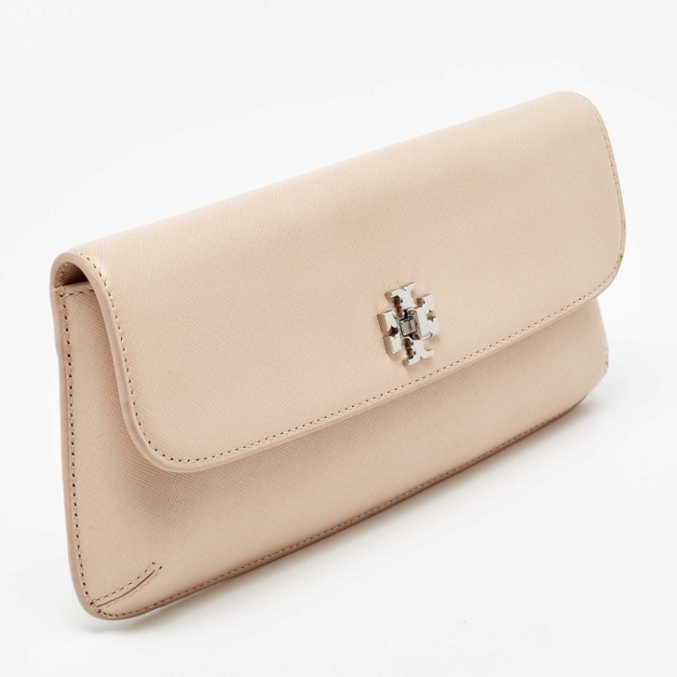 Pre Owned Tory Burch Light Beige Leather Diana Flap Clutch