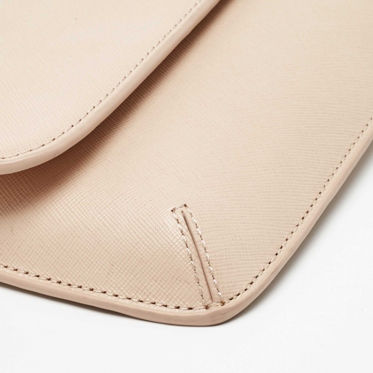 Pre Owned Tory Burch Light Beige Leather Diana Flap Clutch