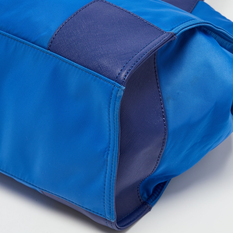 Pre Owned Tory Burch Blue Nylon and Leather Ella Tote