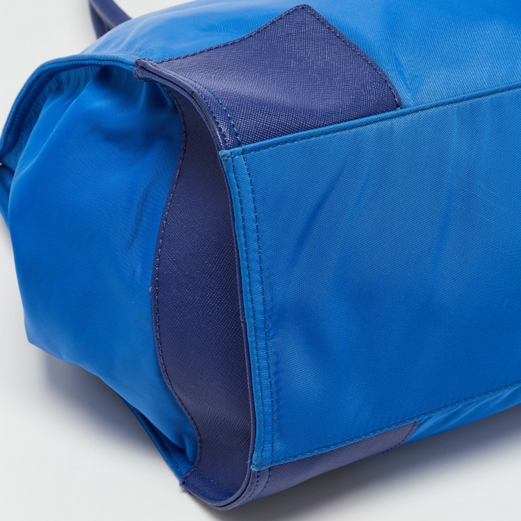 Pre Owned Tory Burch Blue Nylon and Leather Ella Tote