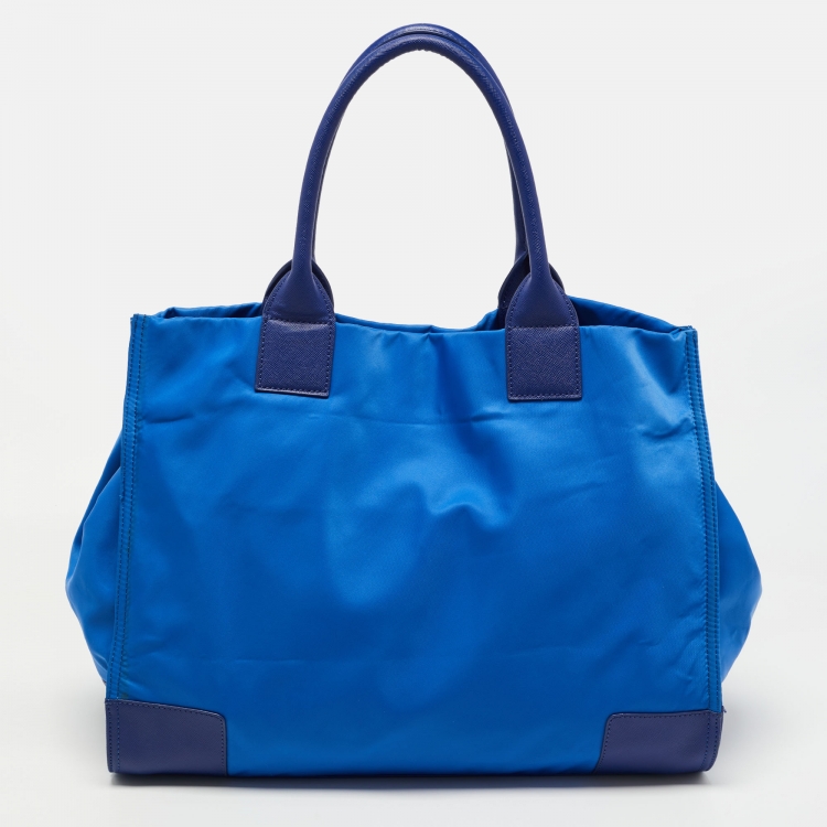 Pre Owned Tory Burch Blue Nylon and Leather Ella Tote