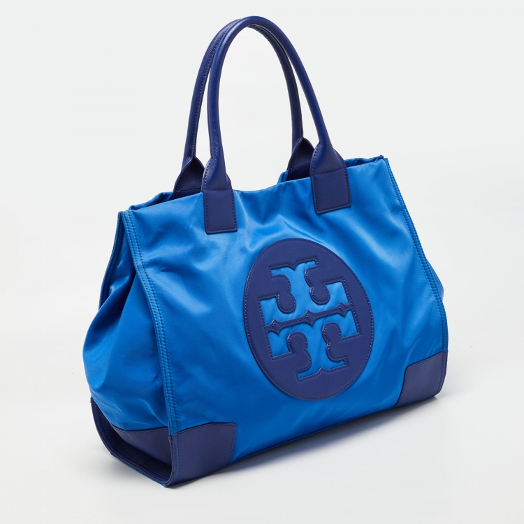 Pre Owned Tory Burch Blue Nylon and Leather Ella Tote