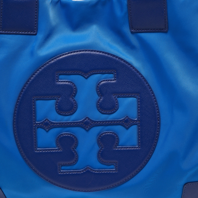 Pre Owned Tory Burch Blue Nylon and Leather Ella Tote