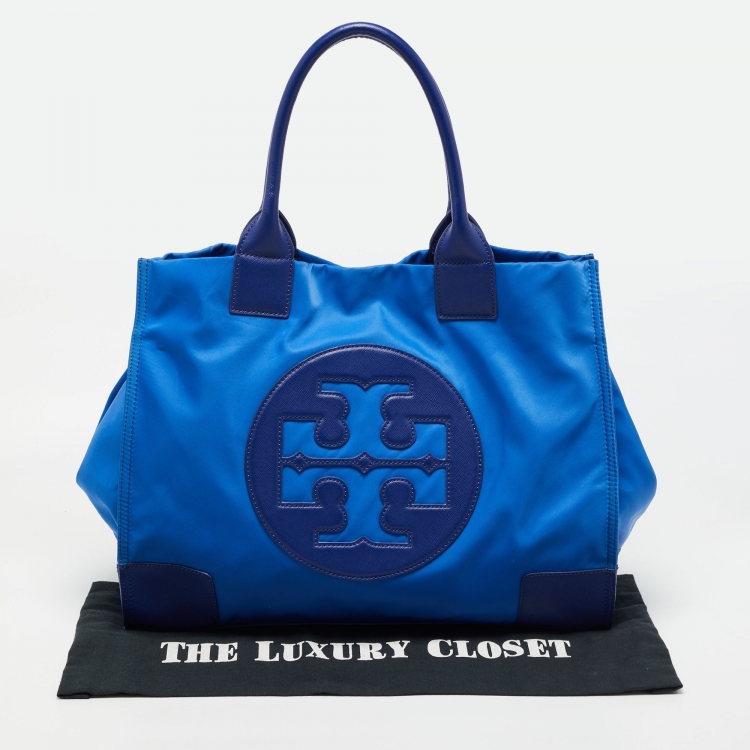 Pre Owned Tory Burch Blue Nylon and Leather Ella Tote