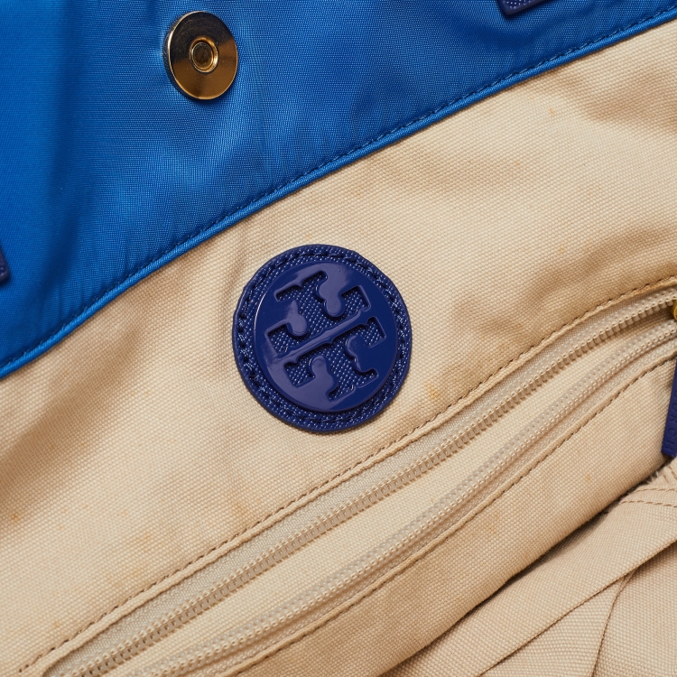 Pre Owned Tory Burch Blue Nylon and Leather Ella Tote
