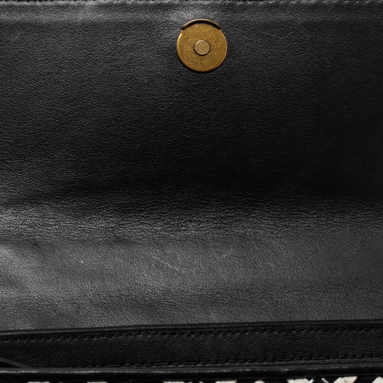 Pre Owned Tory Burch Black/White Woven Leather Robinson Chain Shoulder Bag