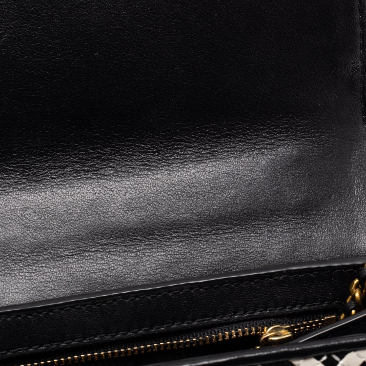 Pre Owned Tory Burch Black/White Woven Leather Robinson Chain Shoulder Bag