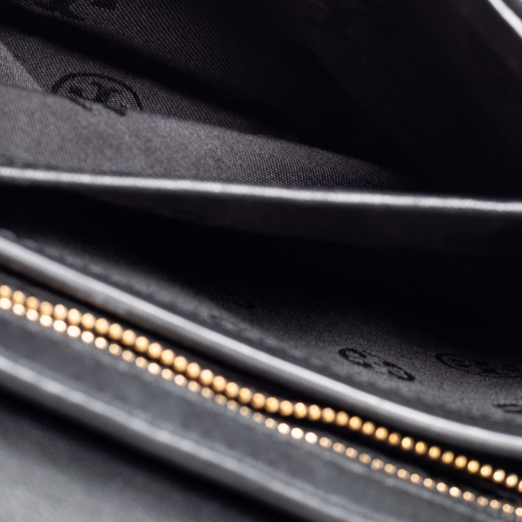 Pre Owned Tory Burch Black/White Woven Leather Robinson Chain Shoulder Bag