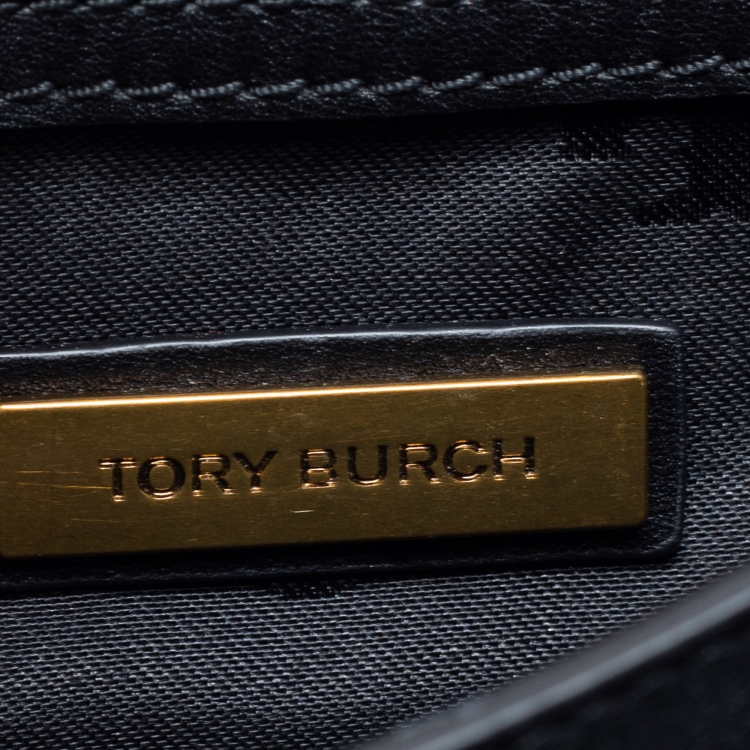 Pre Owned Tory Burch Black/White Woven Leather Robinson Chain Shoulder Bag