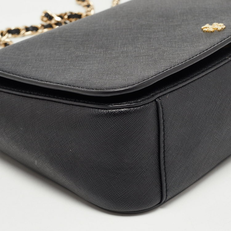 Pre Owned Tory Burch Black Saffiano Leather Emerson Shoulder Bag