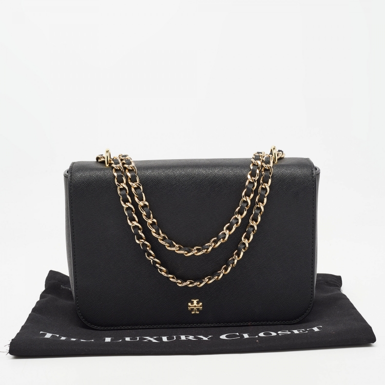 Pre Owned Tory Burch Black Saffiano Leather Emerson Shoulder Bag