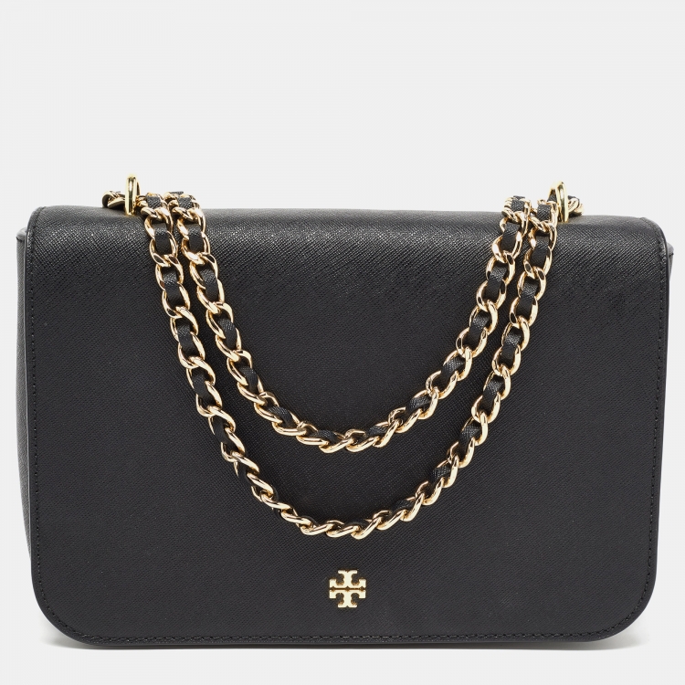 Tory Burch EMERSON BLACK SAFFIANO LEATHER GOLD CHAIN SHOULDER WALLET BAG  136093 - $199 New With Tags - From Emily