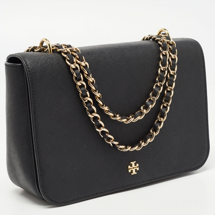 Pre Owned Tory Burch Black Saffiano Leather Emerson Shoulder Bag