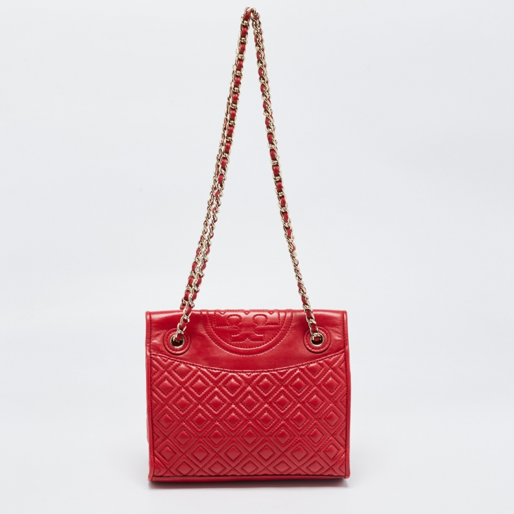 Pre Owned Tory Burch Red Leather Medium Fleming Shoulder Bag
