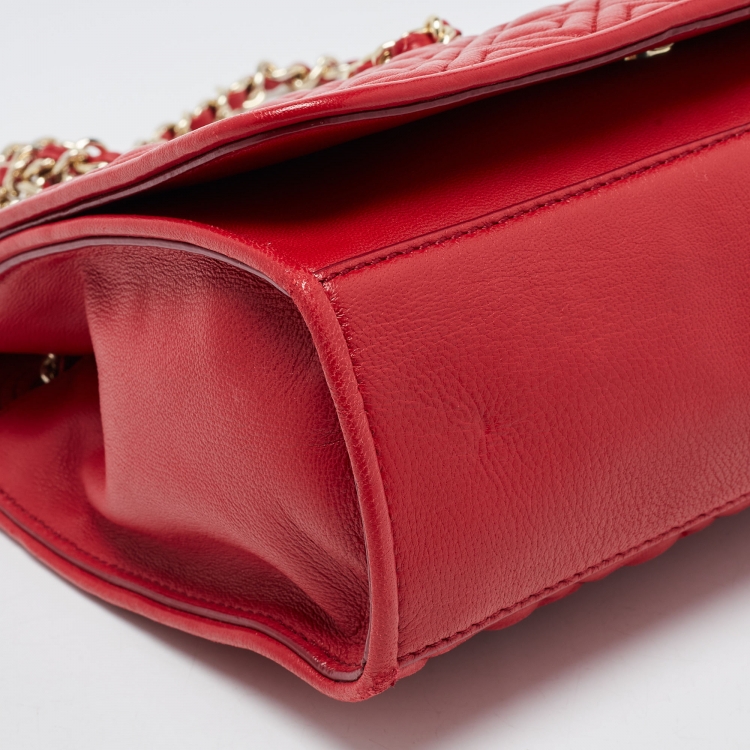 Pre Owned Tory Burch Red Leather Medium Fleming Shoulder Bag