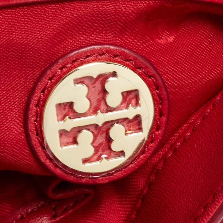 Pre Owned Tory Burch Red Leather Medium Fleming Shoulder Bag