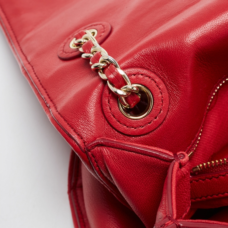 Pre Owned Tory Burch Red Leather Medium Fleming Shoulder Bag