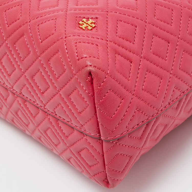 Pre Owned Tory Burch Dark Pink Quilted Leather Fleming Tote