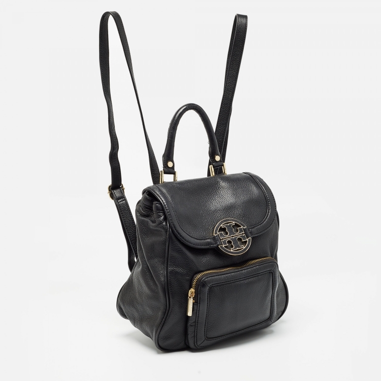 Pre Owned Tory Burch Black Leather Amanda Flap Backpack